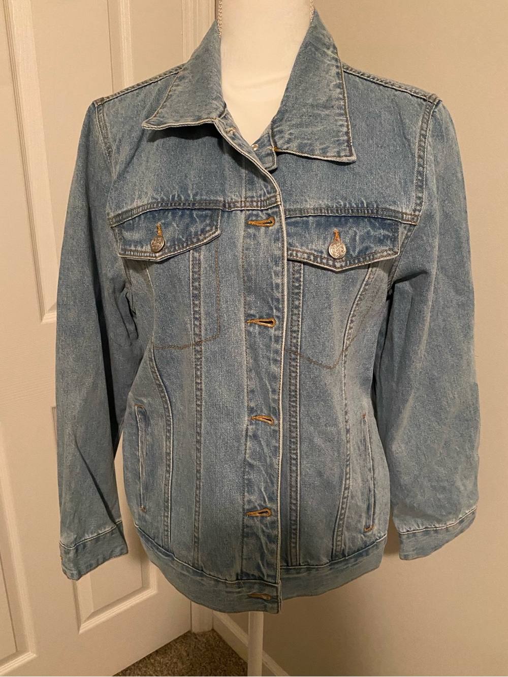 Light Blue Denim Jacket - Women's “The Bride” Floral Jacket Size LG NWT